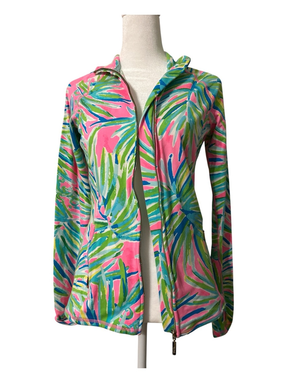 Lilly Pulitzer Pink Green Blue Tropical Zip Hoodie